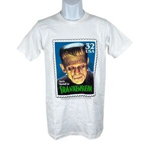 Frankenstein Shirt Youth Extra Large White S/S Vintage Boris Karloff USPS Stamps